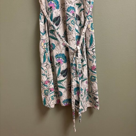 LOFT Womens Midi Dress Size M Linen Floral V-Neck Puff Sleeve Cottagecore Praire - Picture 3 of 10